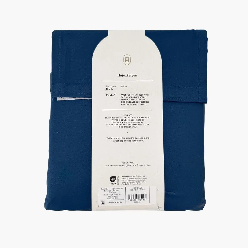 NEW 6pc 800 Thread Count Hotel Sateen Solid Sheet Set - Threshold Graphite Blue